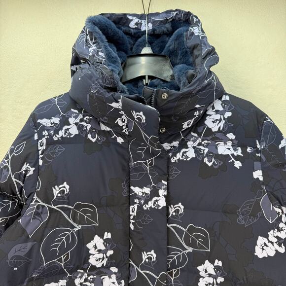 COLUMBIA WOMEN'S PLUS 1X/XL BOUNDLESS DAYS NAVY FLORAL PRINT LONG DOWN JACKET - Picture 2 of 8